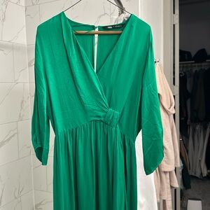 zara midi open back front slit dress